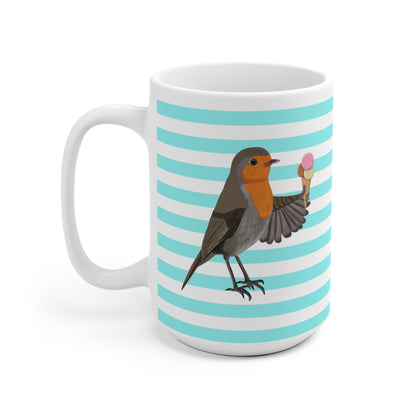 Rotkehlchen mit Eis Vogel Tasse Türkis Weiß