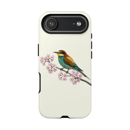 Bienenfresser Handyhülle in Cremeweiß | Florales Kirschblüten Vogel-Motiv für iPhone & Google Pixel