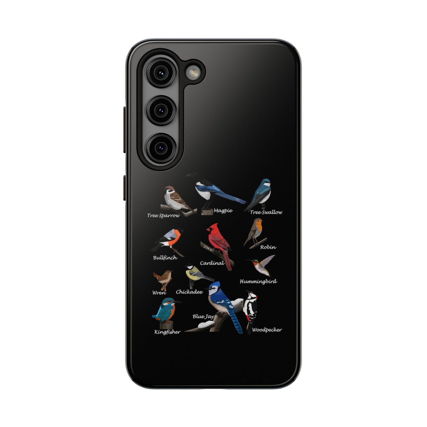 Garden Birds Blue Jay Cardinal Bullfinch Bird Art Tough Phone Case Black