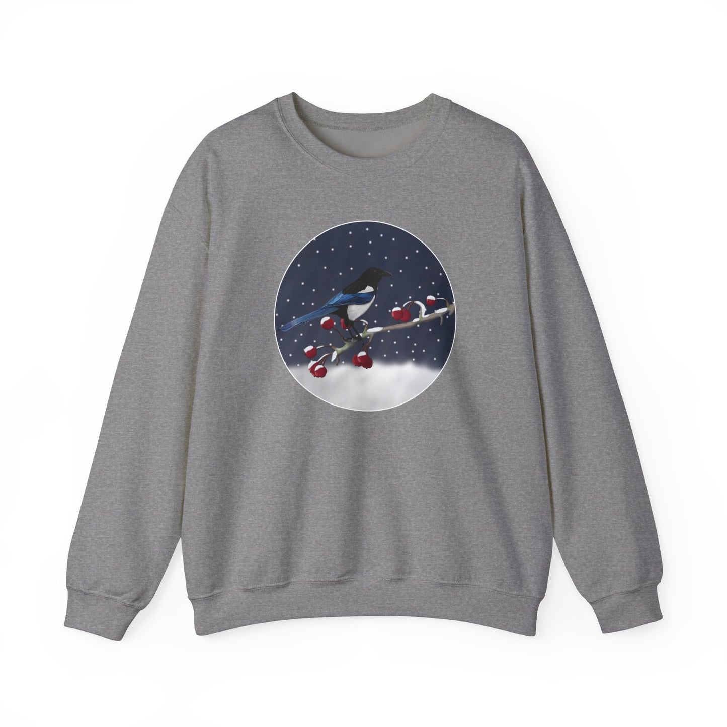 Magpie on a Winter Branch Christmas Bird Sweatshirt