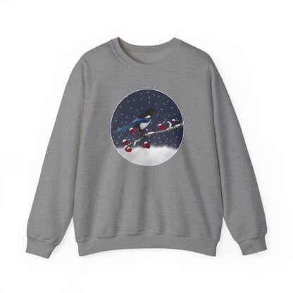 Magpie on a Winter Branch Christmas Bird Sweatshirt