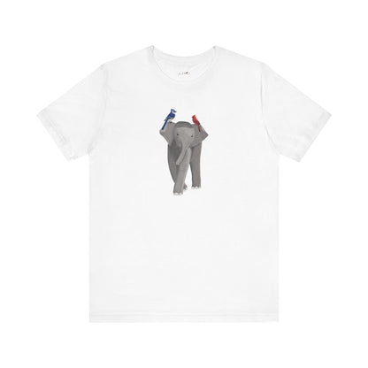 Elephant with Birds Cardinal Blue Jay Birding & Birdwatching T-Shirt