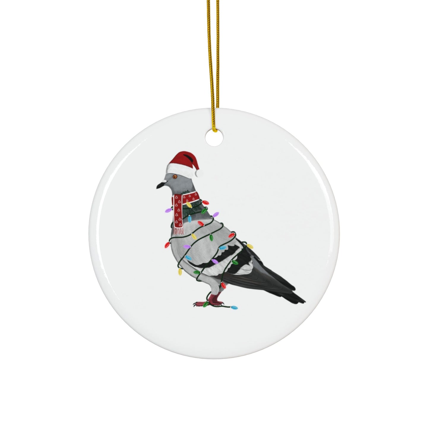 Pigeon as Santa Ceramic Bird Christmas Ornament | Durable Double-Sided Bird Lover Decor