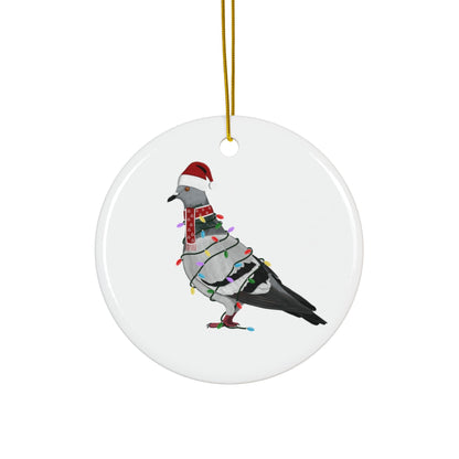 Pigeon as Santa Ceramic Bird Christmas Ornament | Durable Double-Sided Bird Lover Decor