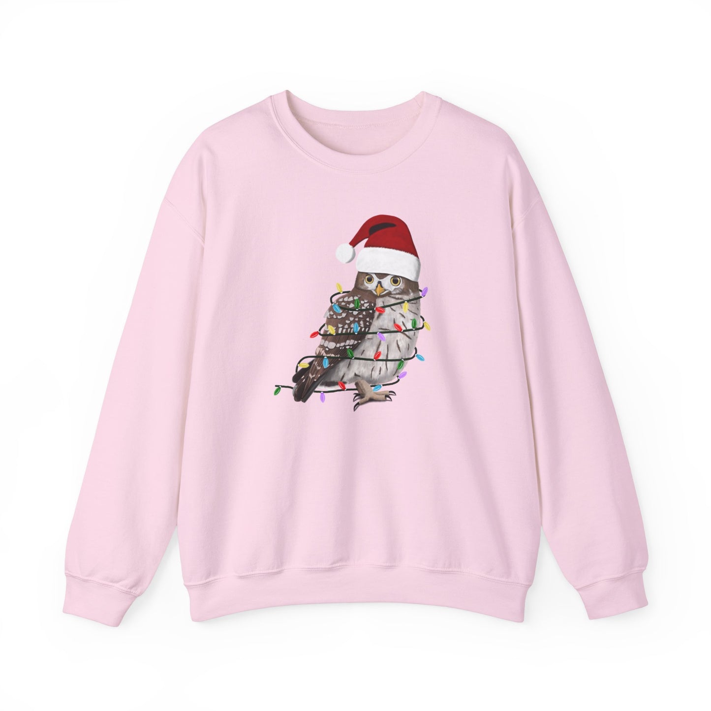 Owl with Fairy Lights Santa Claus Christmas Bird Sweatshirt