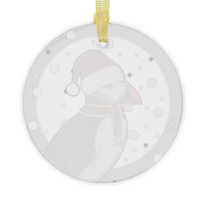 Puffin as Santa Claus Christmas Bird Glass Ornament Transparent