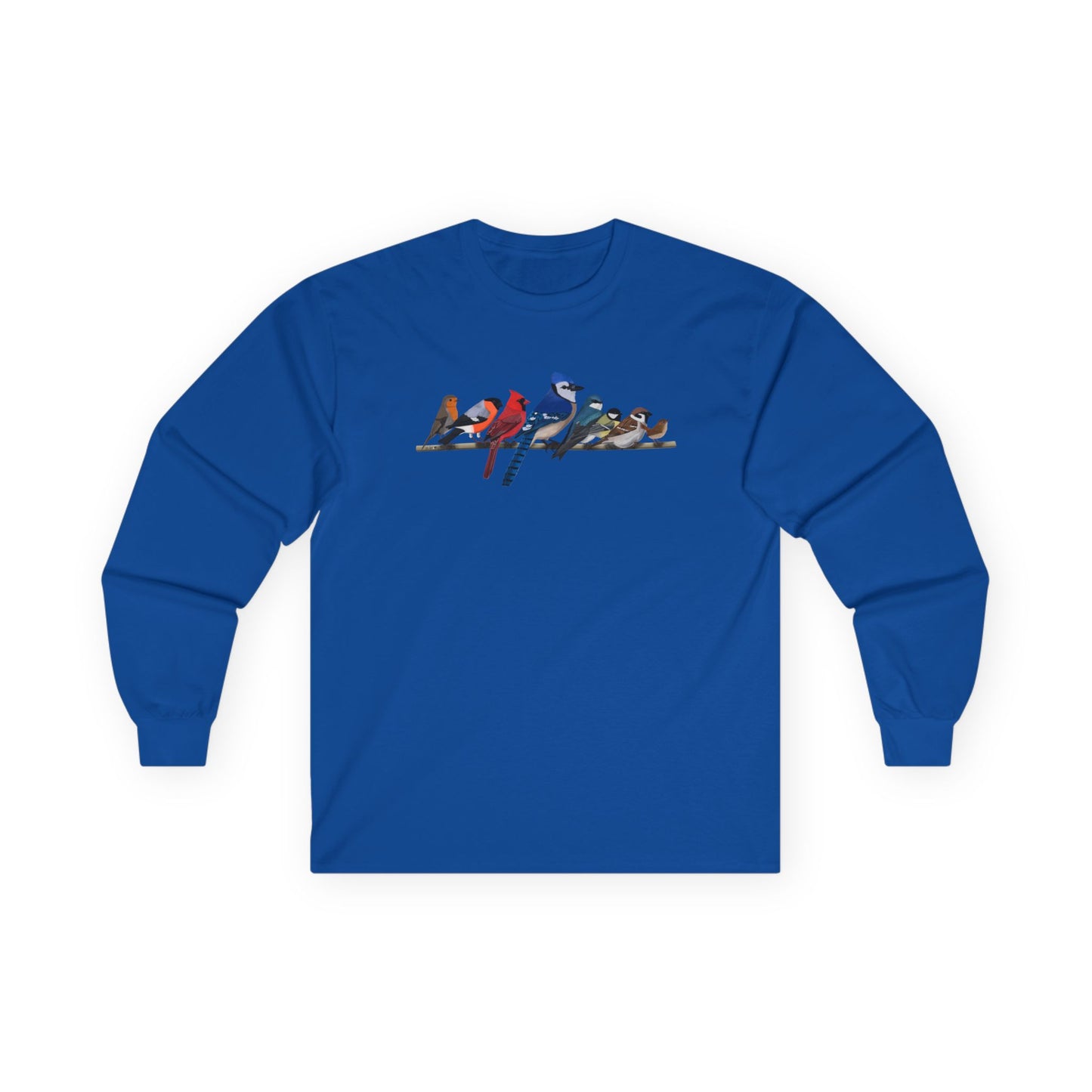 Blue Jay Cardinal Robin on a Branch Birdwatching Cotton Long Sleeve T-Shirt