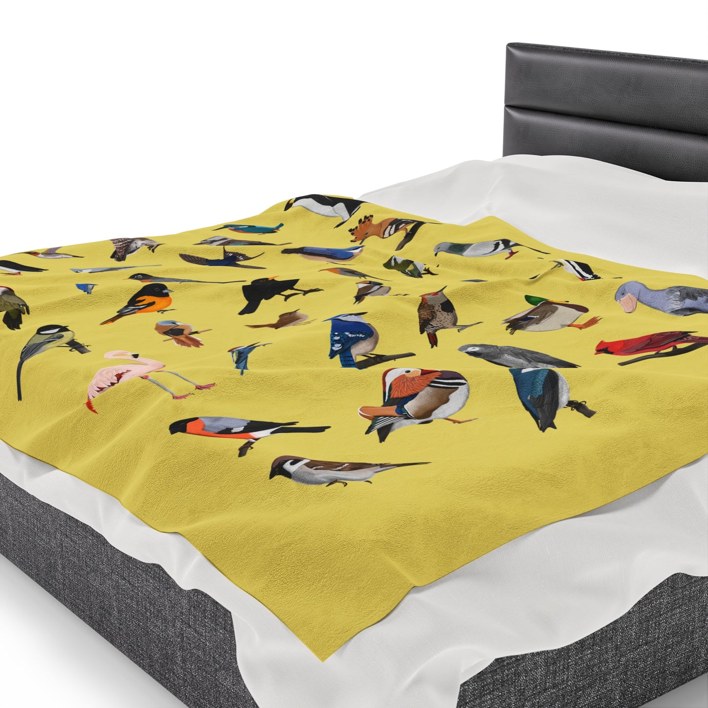 Blue Jay Cardinal Robin Bluebird Hummingbird Oriole Backyard Birds Velveteen Plush Blanket Yellow