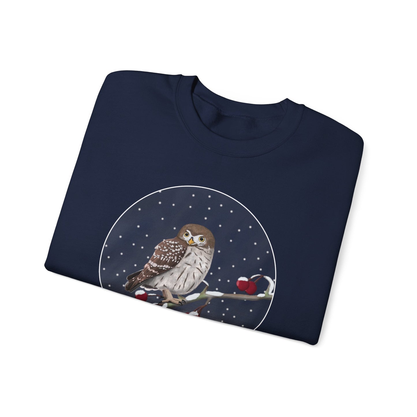 Owl on a Winter Branch Birdwatcher Christmas Bird Sweatshirt