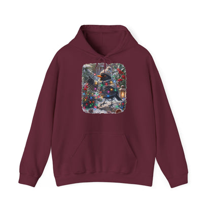 Premium Hoodie Amsel und die Lichterkette im winterlichen Garten für Vogelbeoachter