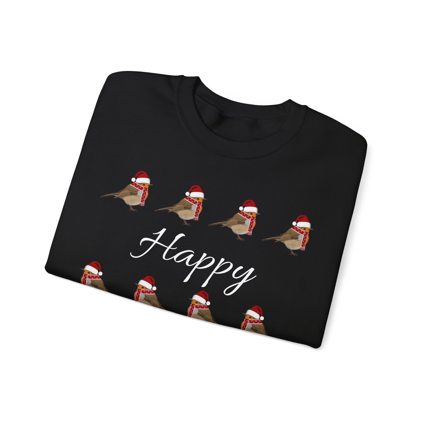 European Robin as Santa with Hat and Scarf Happy Holidays Birdwatcher Christmas Bird Sweatshirt