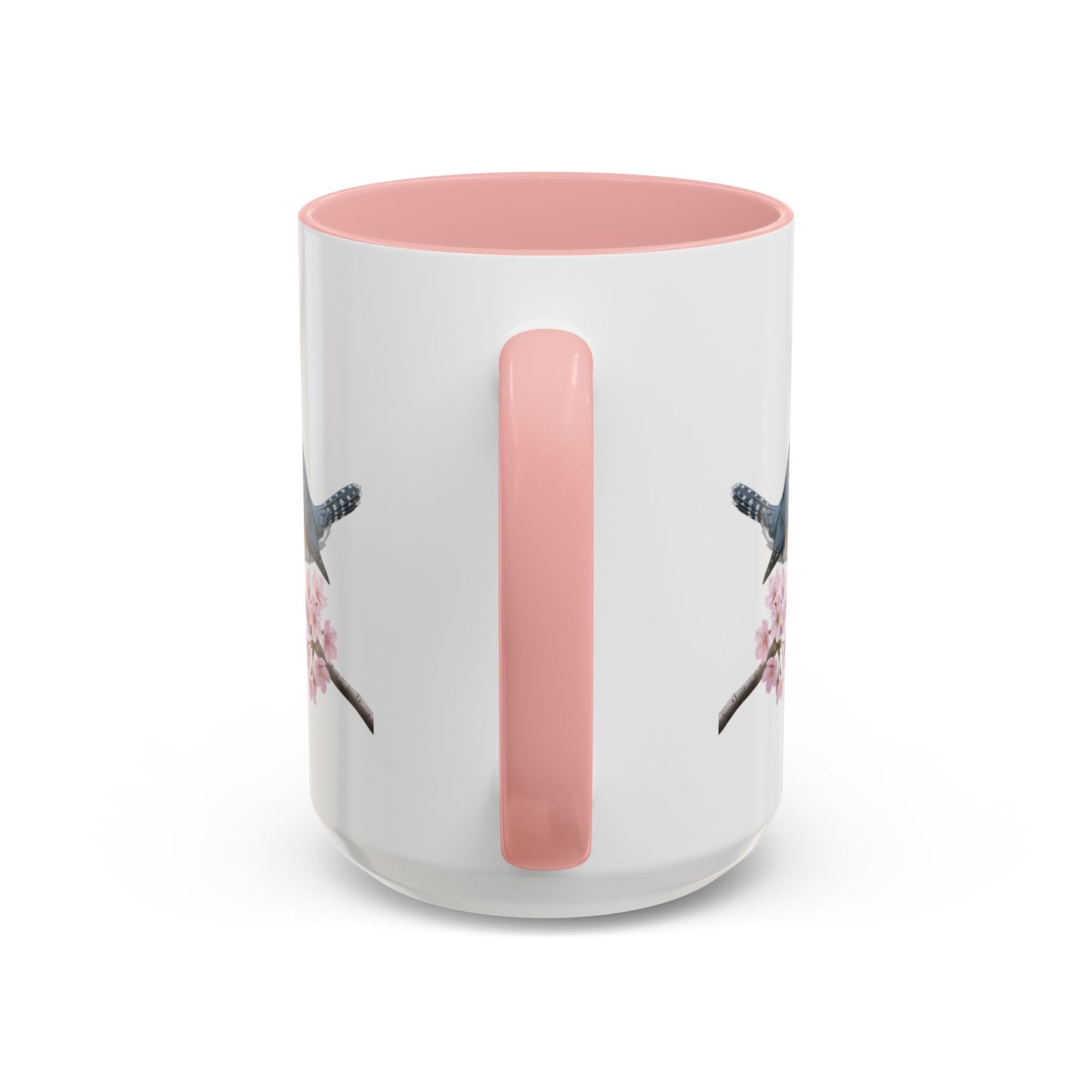 Belted Kingfisher Cherry Blossom Mug | Pink Ceramic Coffee Cup for Bird Lovers – 11oz,