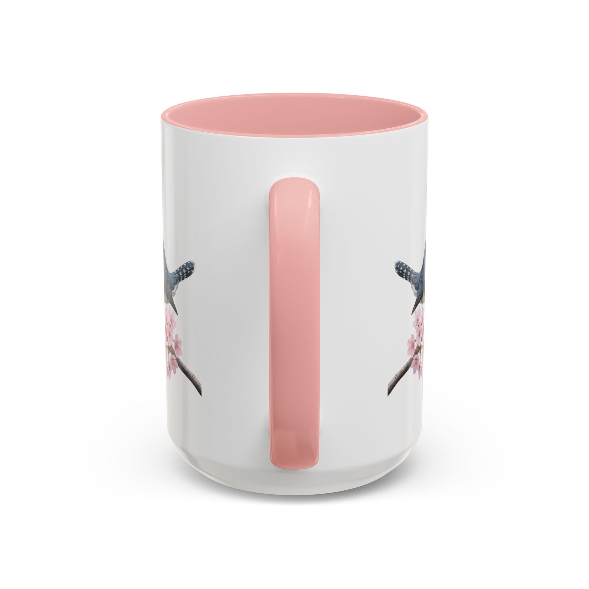 Belted Kingfisher Cherry Blossom Mug | Pink Ceramic Coffee Cup for Bird Lovers – 11oz,