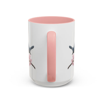 Belted Kingfisher Cherry Blossom Mug | Pink Ceramic Coffee Cup for Bird Lovers – 11oz,
