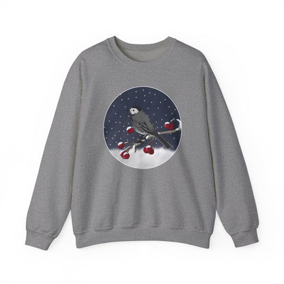 White Wagtail on a Winter Branch Birdwatcher Christmas Bird Sweatshirt