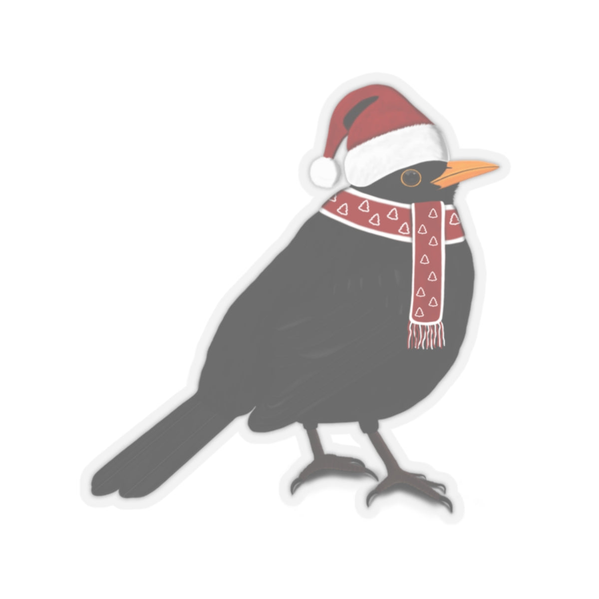 Blackbird with Santa Claus Hat and Scarf Christmas Bird Sticker