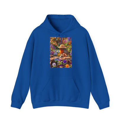 Niedlicher Rotkehlchen Hoodie beim Blumen gießen | Gemütlicher Garten-Kapuzenpullover