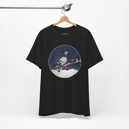 Pigeon on a Winter Branch Birdwatcher Christmas Bird T-Shirt