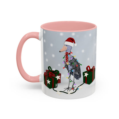 Shoebill with Christmas Hat and Scarf Snow Bird Coffee Mug