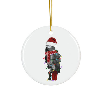 Grey Parrot as Santa Ceramic Bird Christmas Ornament | Durable Double-Sided Bird Lover Decor