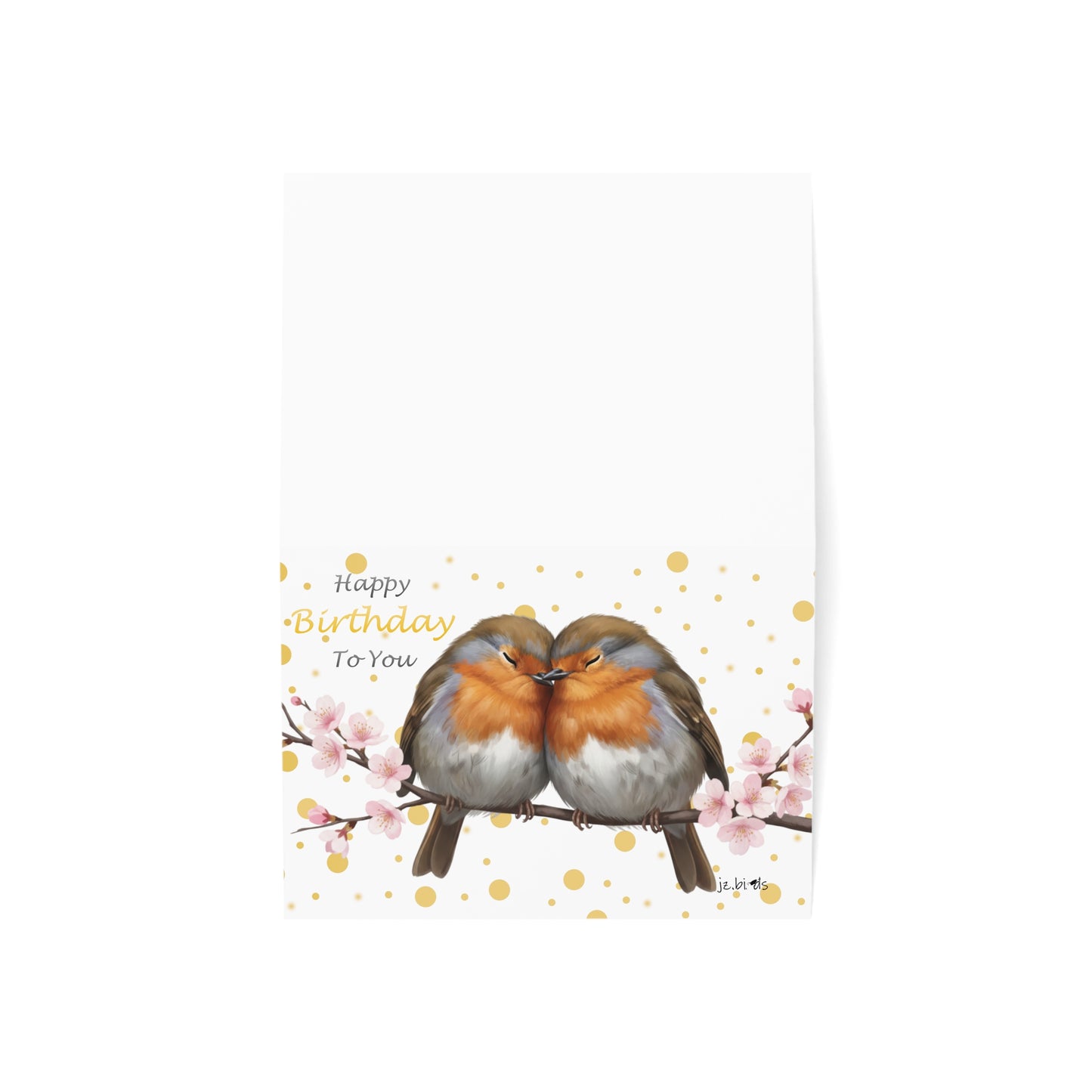 European Robins Cuddling Birthday Card – Premium Matte Bird Greeting Card