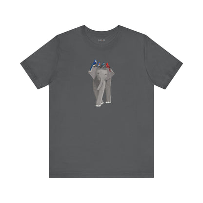 Elephant with Birds Cardinal Blue Jay Bluebird Tree Swallow T-Shirt