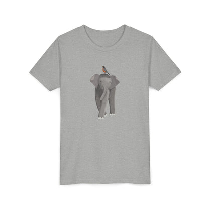 Elephant with American Robin Bird Youth T-Shirt