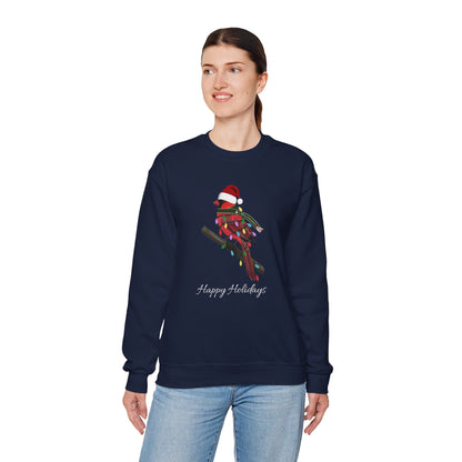 Cardinal with Fairy Lights as Santa Happy Holidays Birdwatcher Christmas Bird Sweatshirt