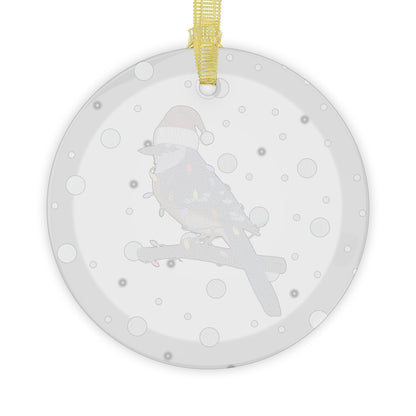 Blue Jay as Santa Claus with Fairy Lights Christmas Glass Ornament