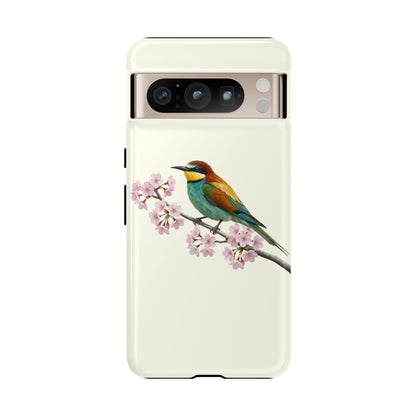 Bienenfresser Handyhülle in Cremeweiß | Florales Kirschblüten Vogel-Motiv für iPhone & Google Pixel