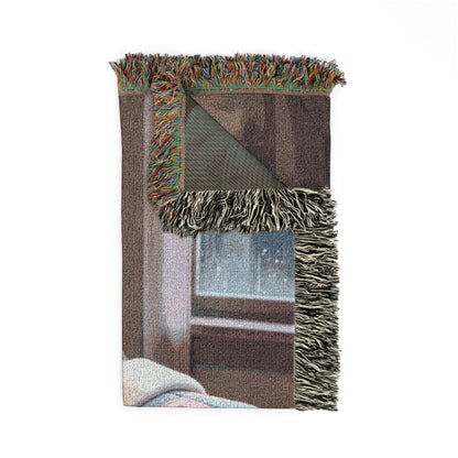 Robin Rosi Sleeping with Teddy Bear Woven Blanket - Cozy Bedtime Tapestry Throw