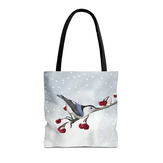 Nuthatch on a Winter Branch Bird Tote Bag 16"x16"