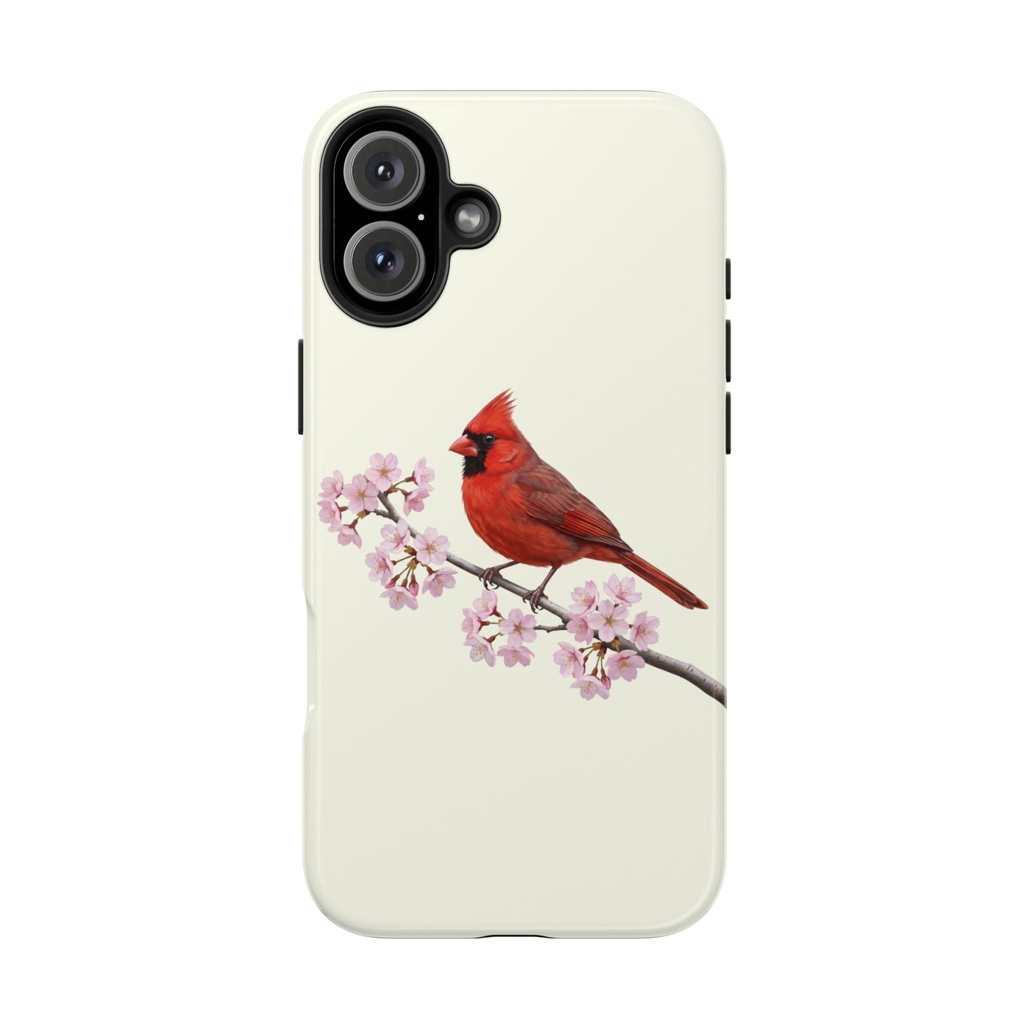 Northern Cardinal & Cherry Blossom Tough iPhone Case Creamy White