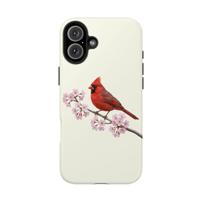 Northern Cardinal & Cherry Blossom Tough iPhone Case Creamy White