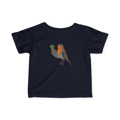 Süßes Rotkehlchen mit Glücksklee Vogel Tiermotiv T-Shirt für Babys und Kleinkinder