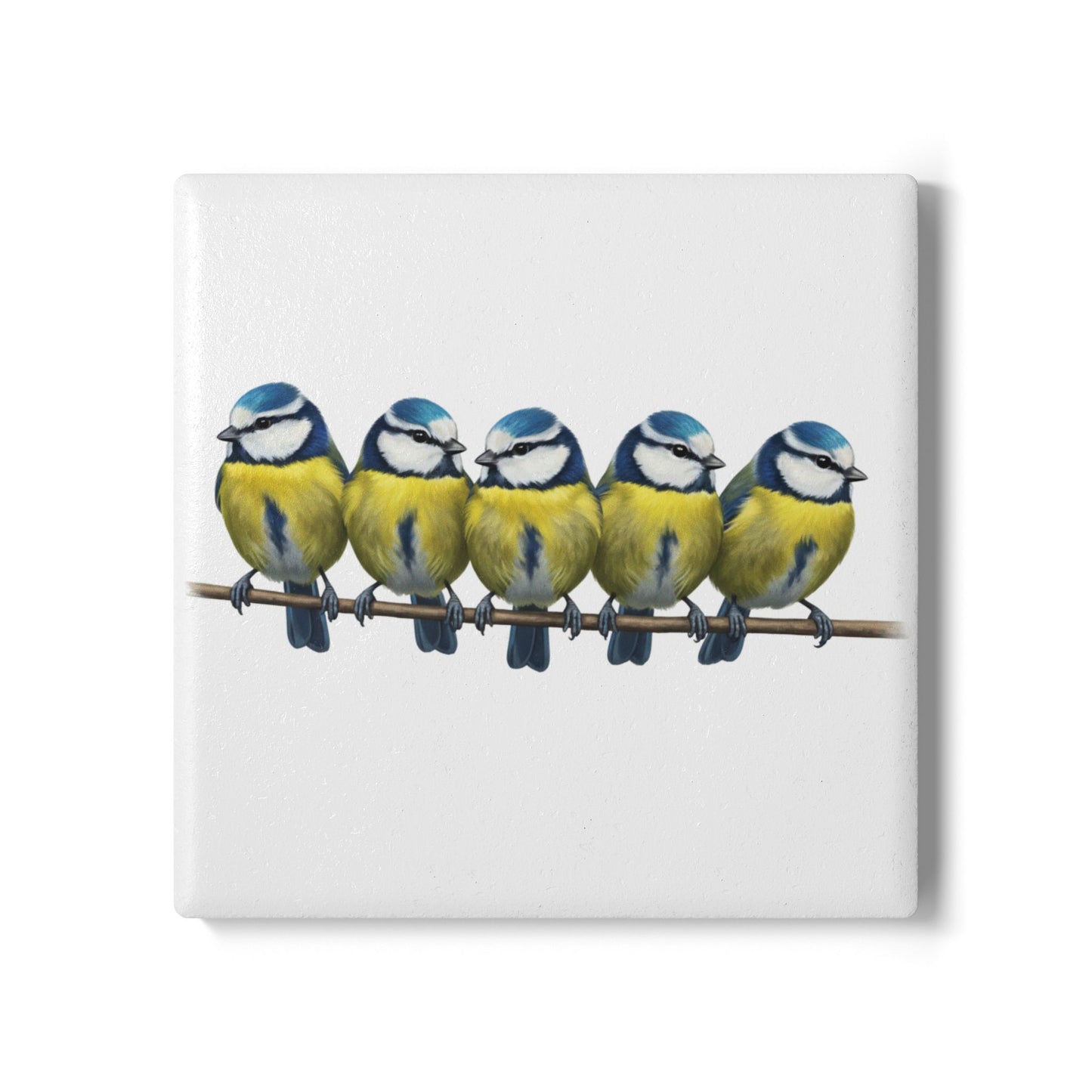 Blaumeisen Keramik-Untersetzer Vogelmotiv Weiß