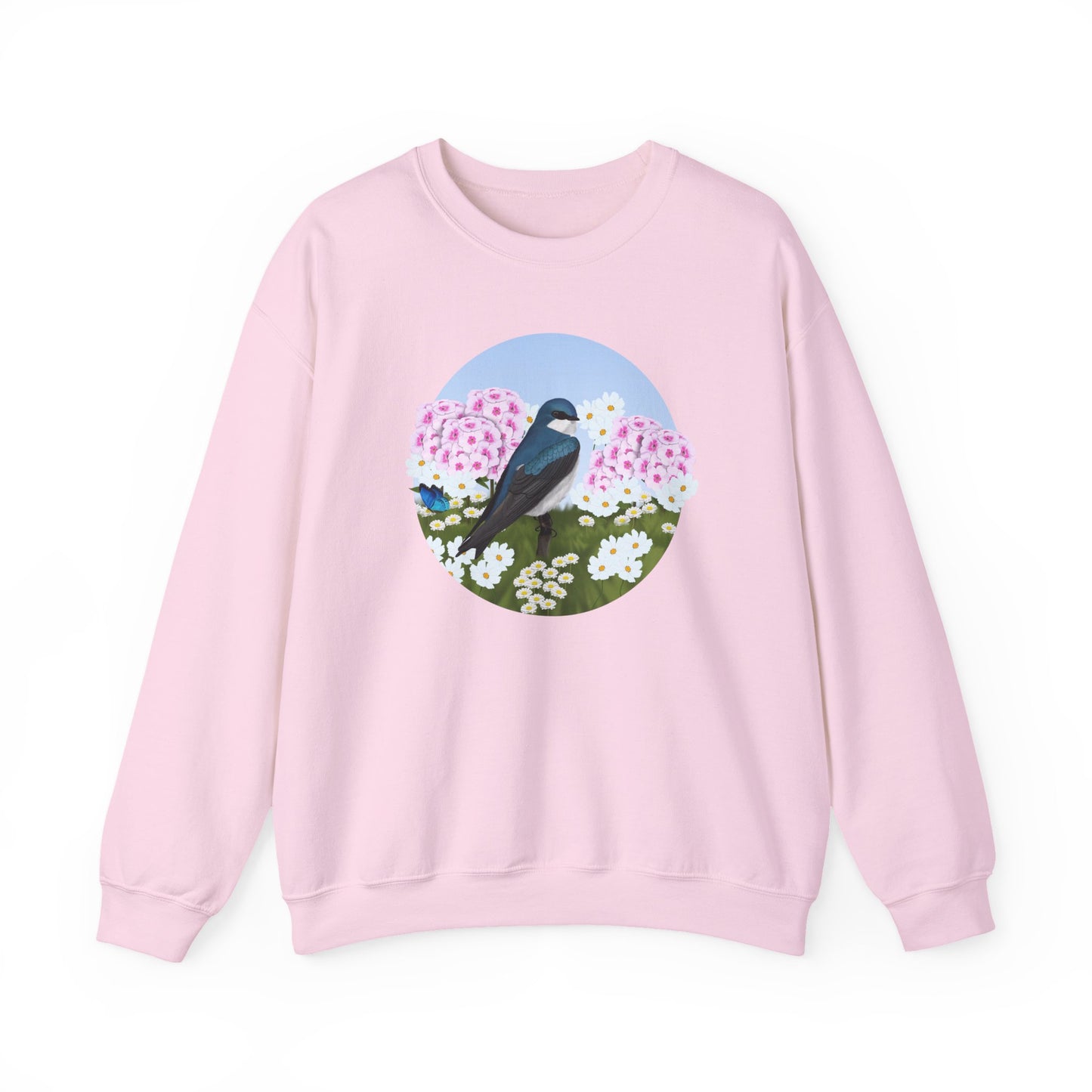 Tree Swallow with Summer Flowers Sweatshirt Birding & Bird Watching Bird Lovers
