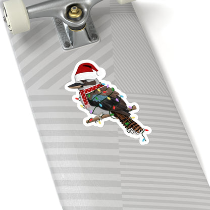 Kookaburra with Fairy Lights Santa Claus Hat and Scarf Christmas Bird Sticker