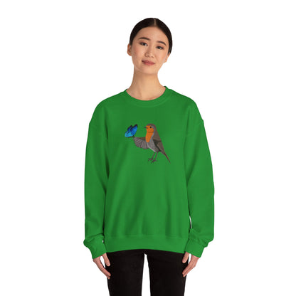 Robin with Butterfly Bird Birding & Birdwatching Sweatshirt