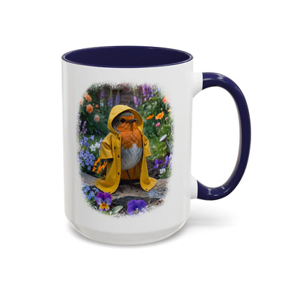Robin Rosi Yellow Raincoat Garden Premium Mug for Bird Lovers