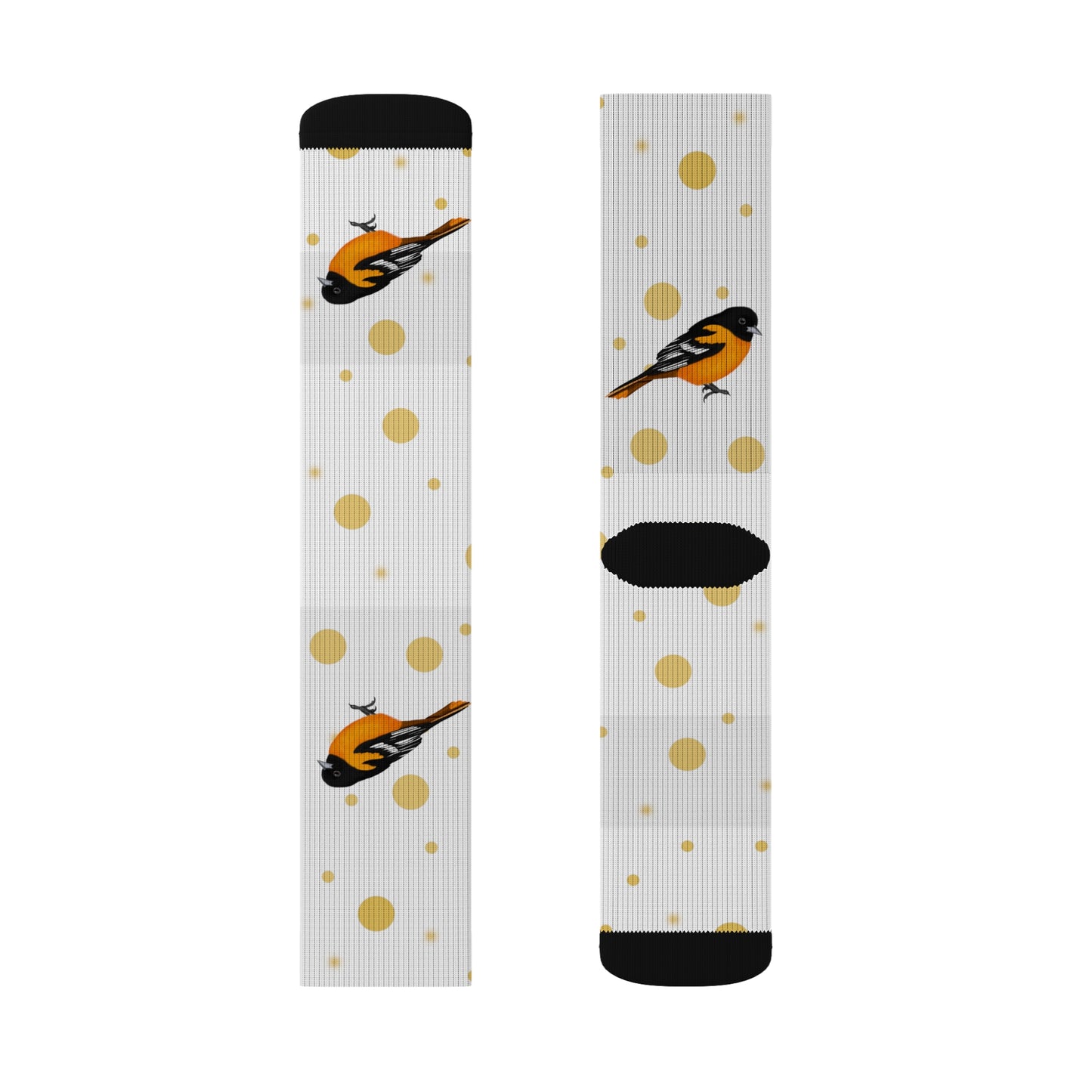 Baltimore Oriole Bird Art Socks White and Golden Dots