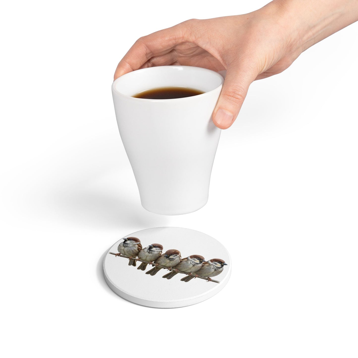 Spatzen Keramik-Untersetzer Vogelmotiv Weiß