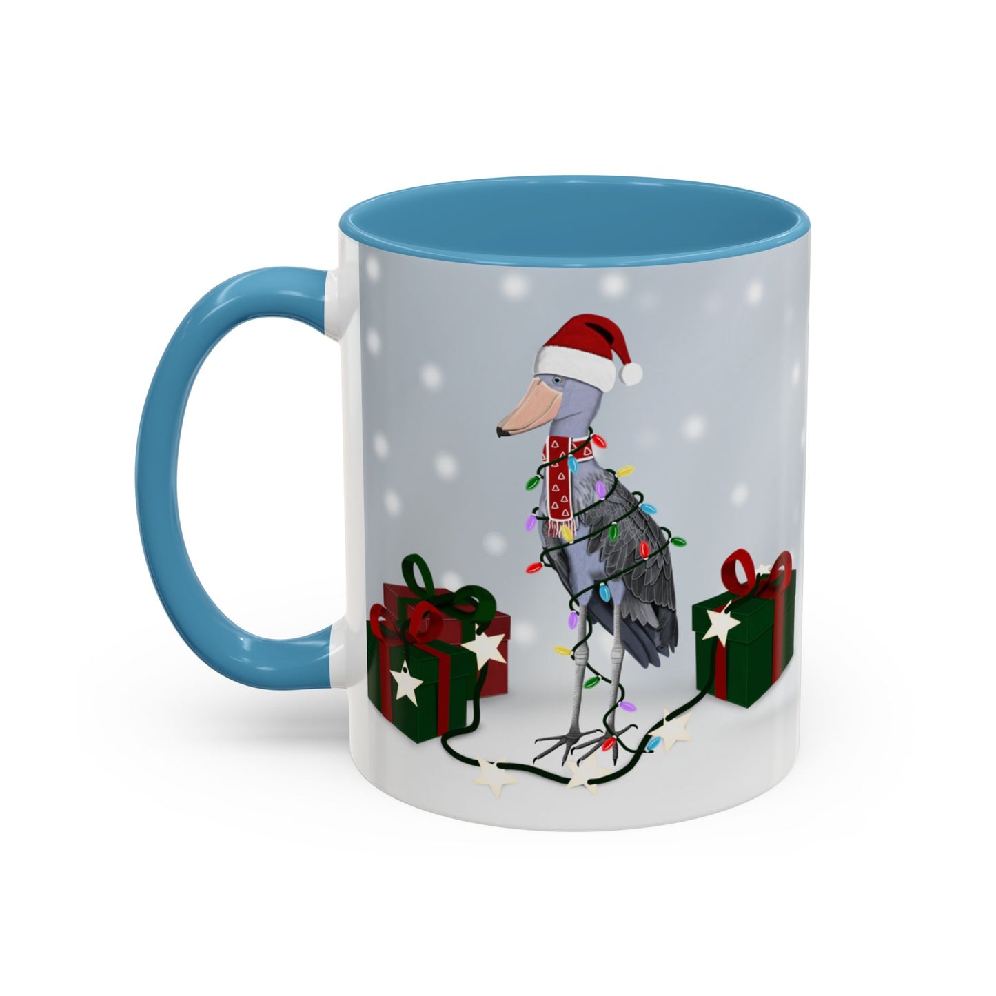 Shoebill with Christmas Hat and Scarf Snow Bird Coffee Mug