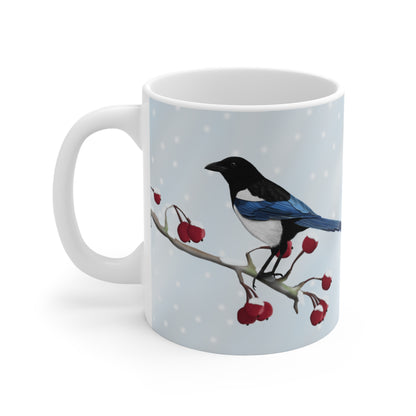 Magpie Winter Winter Bird Ceramic Mug 11oz