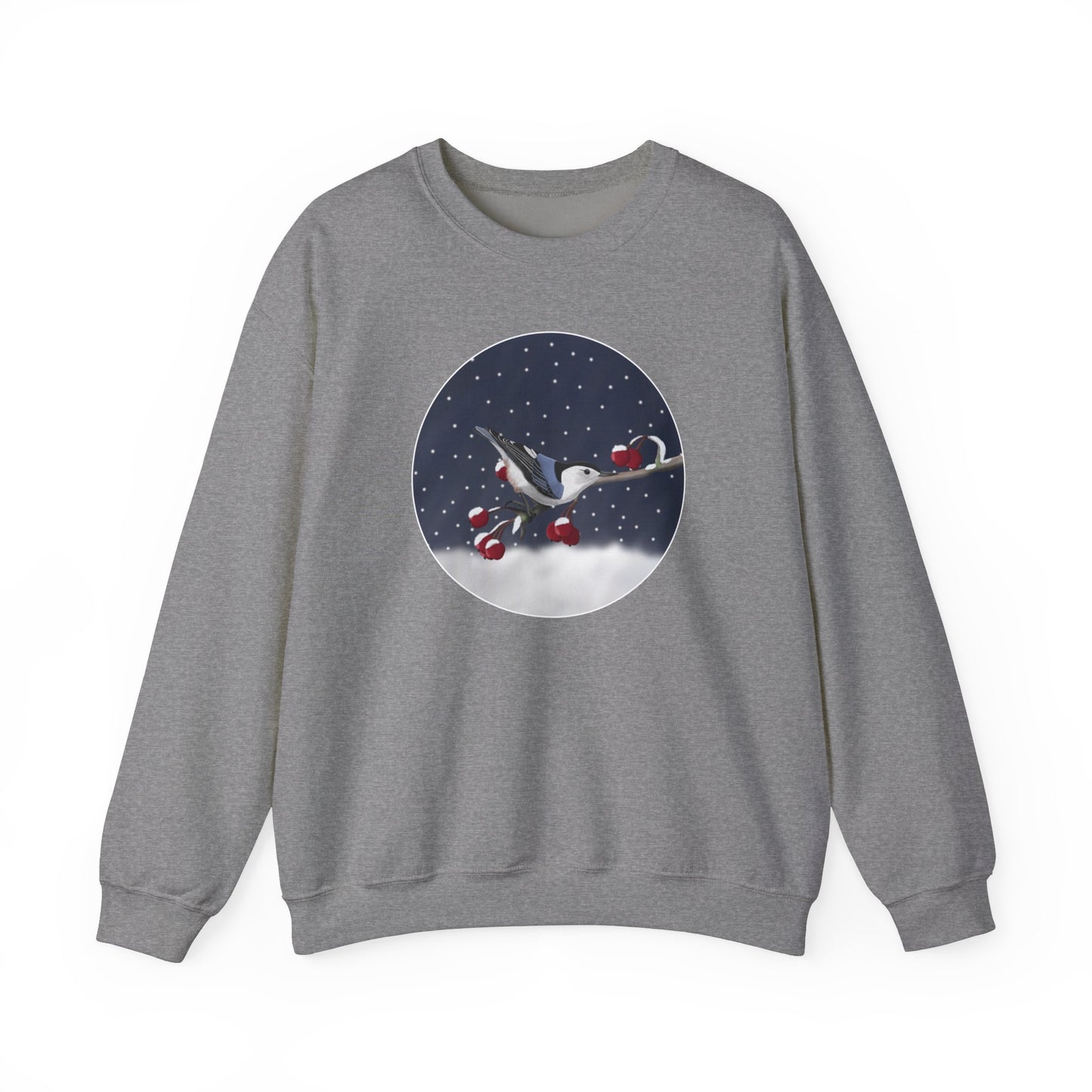 Nuthatch on a Winter Branch Christmas Bird Sweatshirt