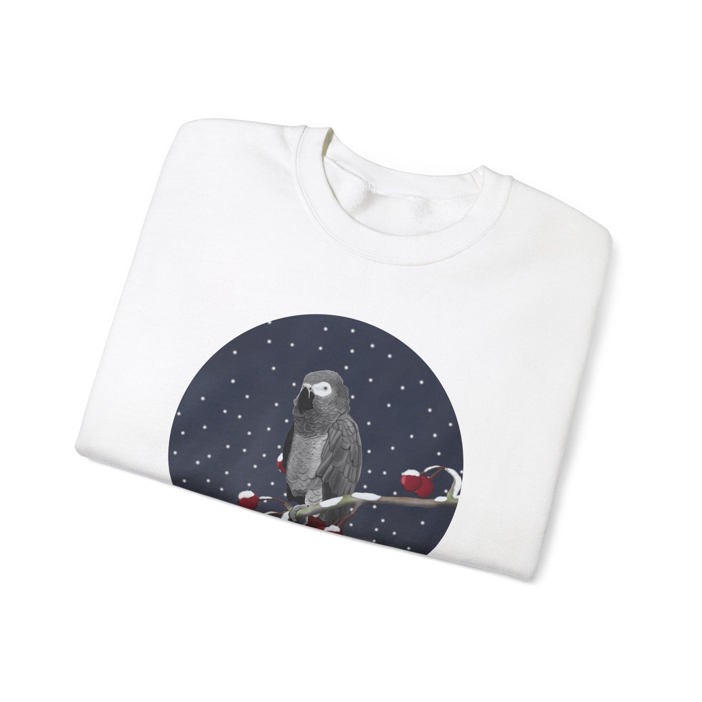 Grey Parrot on a Winter Branch Birdwatcher Christmas Bird Sweatshirt