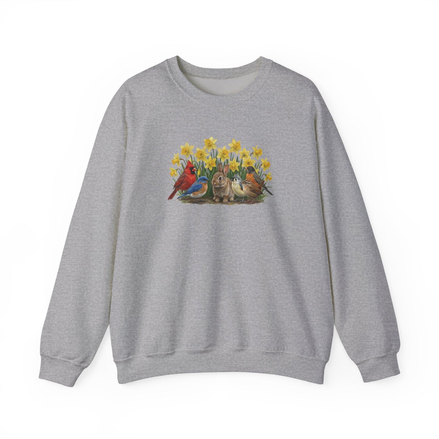 Spring & Easter Sweatshirt – Bunny, Cardinal & Bluebird | Cozy Bird Lover Crewneck