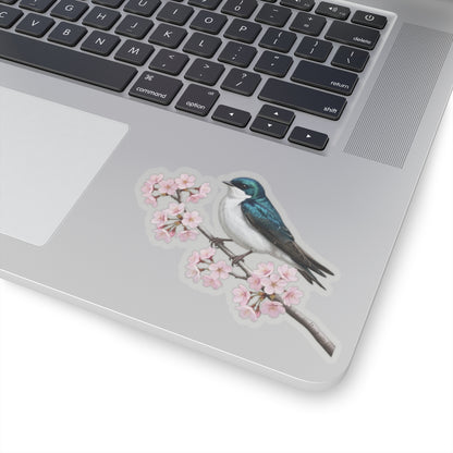 Tree Swallow Cherry Blossom Sticker | Glossy Floral Bird Decal | Spring Laptop Sticker