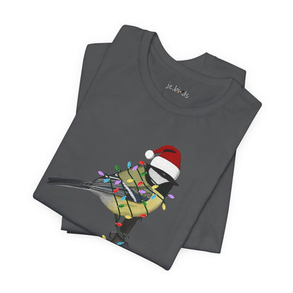 Chickadee with Fairy Lights Christmas Bird T-Shirt