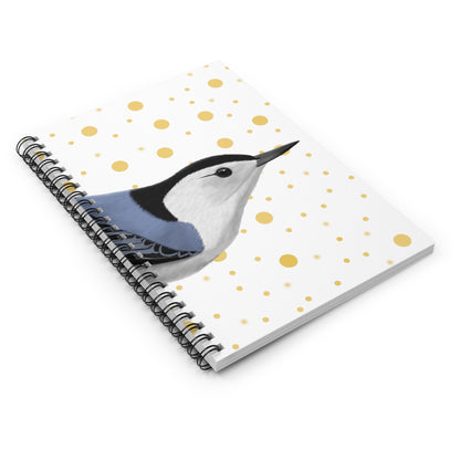 Nuthatch Bird Birdlover Spiral Notebook White Golden Dots Ruled Line 6"x8"